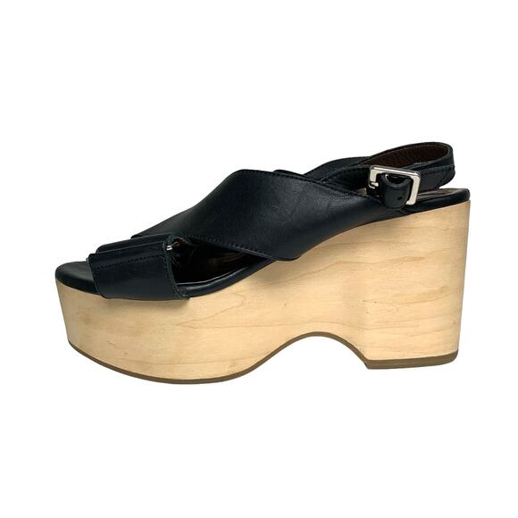 Marni Womens Size 39 Black Leather Wood Platform Sandals - Picture 8 of 10